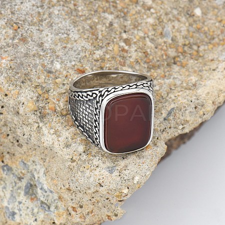 304 Stainless Steel with Natural Carnelian Finger Rings FS-WG67565-09-1