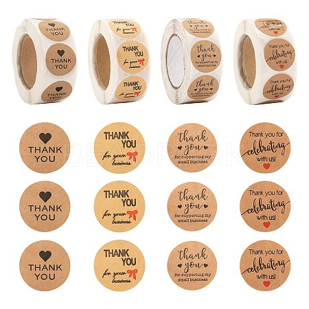 8 Rolls 4 Style 1 Inch Word Thank You Self-Adhesive Kraft Paper Stickers DIY-LS0003-34-1