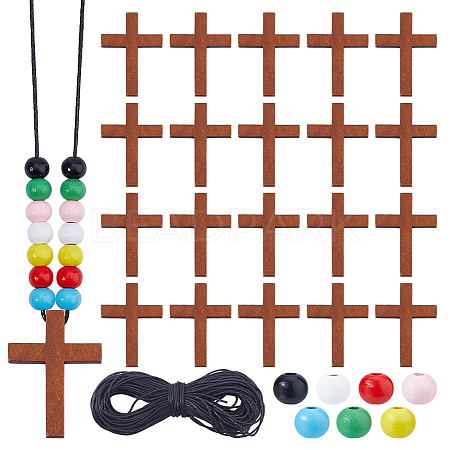DIY Round & Cross Pendant Necklace Making Kits DIY-DC0004-02B-1