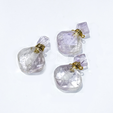 Rhombus Natural Amethyst Perfume Bottle Pendants G-H241-01D-G-01-1