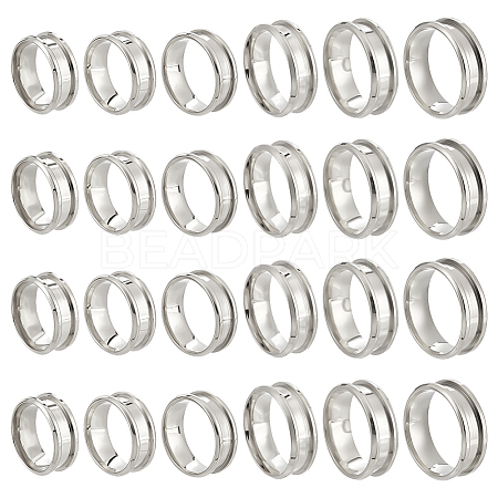 24Pcs 6 Styles 201 Stainless Steel Grooved Finger Ring Settings STAS-ME0003-12P-1