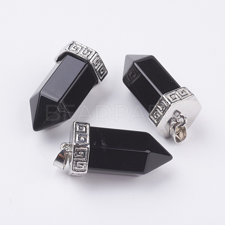 Natural Dyed & Heated Black Agate Pointed Pendants G-E442-03P-1