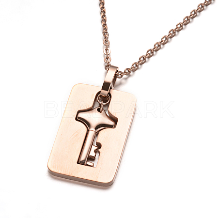 (Jewelry Parties Factory Sale)Rectangle with Skeleton key 304 Stainless Steel Pendant Necklaces NJEW-F111-05RG-1