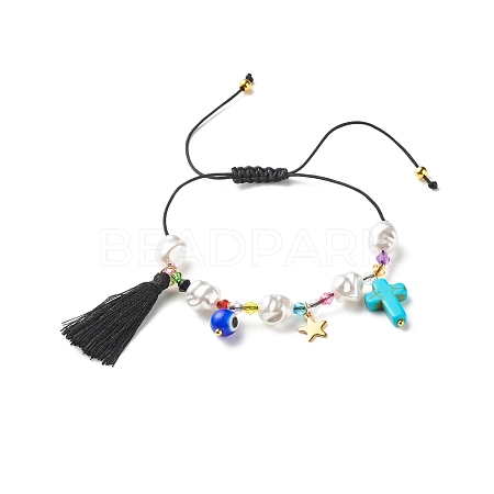 Synthetic Turquoise(Dyed) & Plastic & Lampwork Braided Bead Bracelet for Girl Women BJEW-JB06952-1