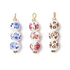 3Pcs Handmade Flower Printed Porcelain Ceramic Pendants PALLOY-JF03974-1