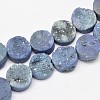 Flat Round Electroplated Natural Druzy Quartz Crystal Beads Strands G-A141-14mm-A05-1