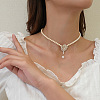 Valentine's Day Flower Alloy Enamel Pendant Plastic Pearl Round Beaded Choker Necklaces FS-WG66EB5-03-1