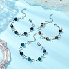 3Pcs Dyed Tiger Eye and Alloy Star Charms Link Bracelets for Women BJEW-TA00559-1