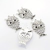Antique Silver Plated Alloy Rhinestone Owl Big Pendants PALLOY-N0071-01-3