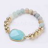 Electroplated Natural Lava Rock and Natural Frosted Amazonite Stretch Bracelets BJEW-P078-01A-1