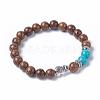 Dyed Wood Round Beads Stretch Bracelets BJEW-JB04839-11