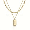 Brass Micro Pave Clear Cubic Zirconia Rectangle with Initial Pendant Double Layer Necklaces for Women FS-WG478B5-20-1
