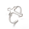 304 Stainless Steel Cross Open Cuff Ring for Women RJEW-K245-32P-3
