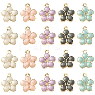 20Pcs 5 Colors Light Gold Plated Alloy Enamel Pendants ENAM-YW0002-93-1