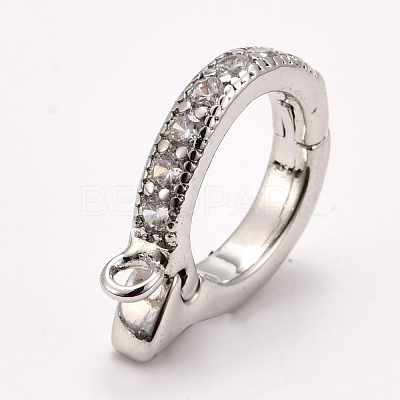 Brass Micro Pave Clear Cubic Zirconia Hoop Earring Findings ZIRC-I054-10P-1
