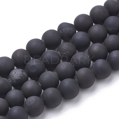 Electroplate Natural Druzy Geode Weathered Agate Beads Strands G-S284-10mm-01-1