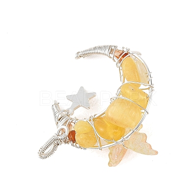 Natural Topaz Jade Round Chip Wire Wrapped Pendants PALLOY-TA00437-04-1