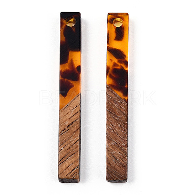 Transparent Resin & Walnut Wood Pendants RESI-N039-24D-1