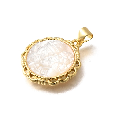 Brass with Natural Shell Carved Pendants KK-Z091-06G-02-1