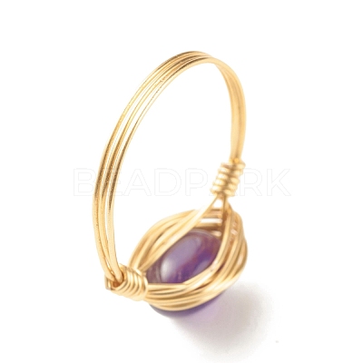 Natural Amethyst Oval Finger Rings RJEW-JR00441-01-1