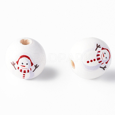 Painted Natural Wood Round Beads X1-WOOD-N006-181-1