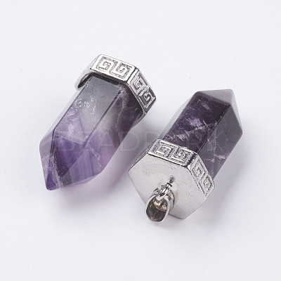 Natural Amethyst Pointed Pendants G-E442-03M-1