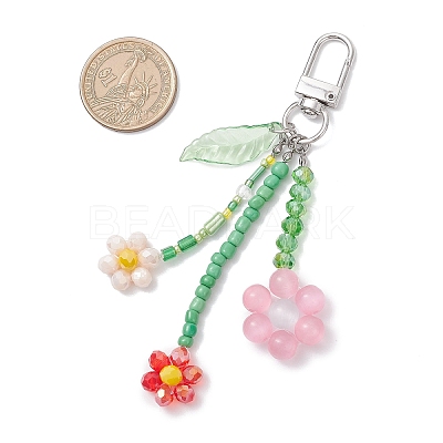 3Pcs Colors Cat Eye & Glass Seed Beaded Flower Pendant Decorations HJEW-TA00383-1