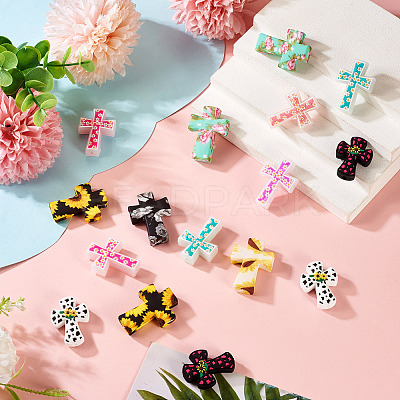 20Pcs 10 Styles Cross Silicone Focal Beads SIL-TA0002-78-1
