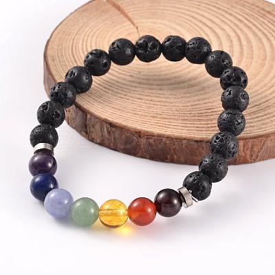 Natural Lava Rock Beaded Stretch Bracelets BJEW-JB02184-05-1