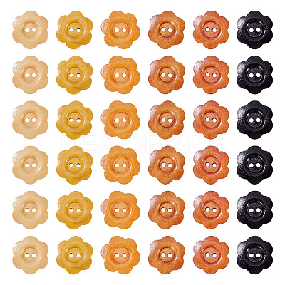 90Pcs 6 Colors 2-Hole Wood Flower Buttons BUTT-TA0001-40D-1