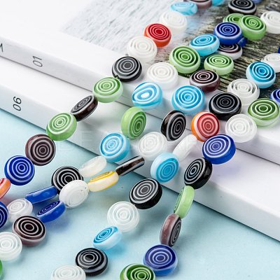 Flat Round Handmade Millefiori Glass Beads LK-R004-49-1