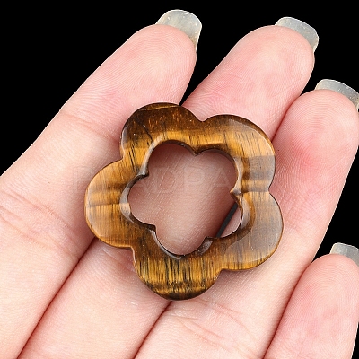 Natural Tiger Eye Hollow Flower Pendants PW-WG95796-03-1