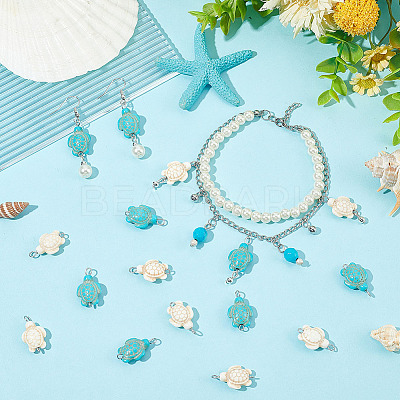100Pcs 2 Colors Dyed Synthetic Turquoise Connector Charms PALLOY-AB00150-1
