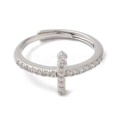 Rack Plating Brass Cubic Zirconia Arabic Letters Adjustable Rings for Women RJEW-S407-10P-08-1
