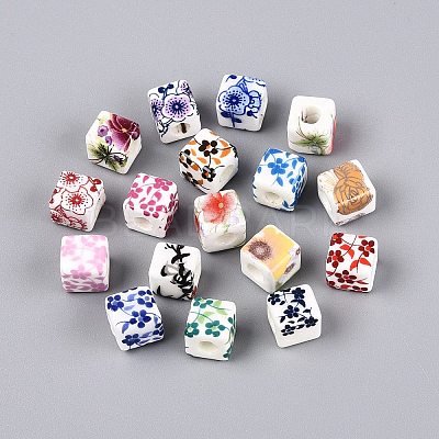 Printed Handmade Porcelain European Beads PORC-Q007-11-1
