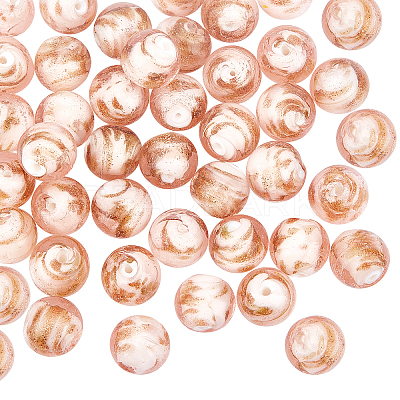 40pcs Handmade Inner Flower Gold Sand Lampwork Round Beads LAMP-OC0001-37-1