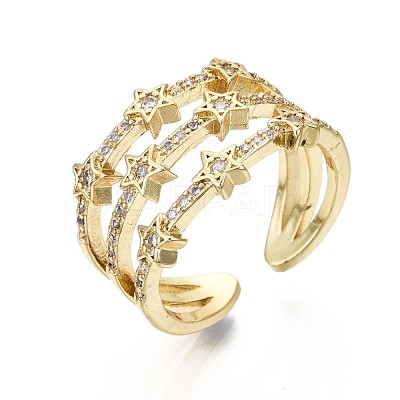 Brass Micro Pave Clear Cubic Zirconia Cuff Rings RJEW-S044-084-NF-1