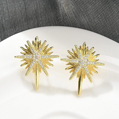 Brass Micro Pave Clear Cubic Zirconia Stud Earrings KK-B124-13G-1