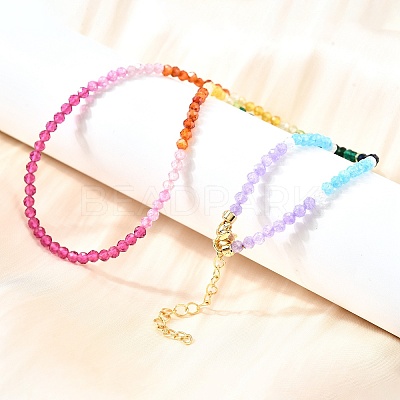 3MM Faceted Round Colorful Cubic Zirconia Beaded Necklaces for Women NJEW-A047-01G-1