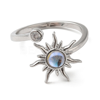 Rotatable Cat Eye Open Ring with Cubic Zirconia RJEW-Q776-01G-03-1