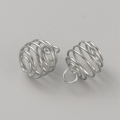 Stainless Steel Spiral Bead Cage Pendants STAS-WH0016-57P-1