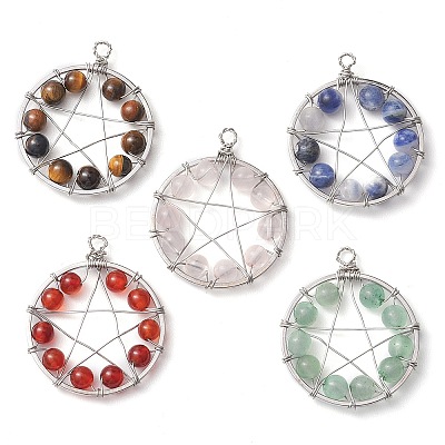 Copper Wire Wrapped Natural Gemstone Beaded Pendants PALLOY-JF02804-1
