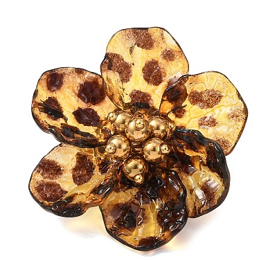 Flower 304 Stainless Steel & Resin Brooches JEWB-G049-03G-02-1