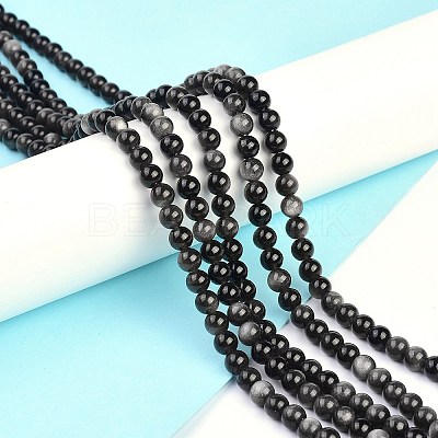 Natural Silver Obsidian Beads Strands X-G-D083-01D-1