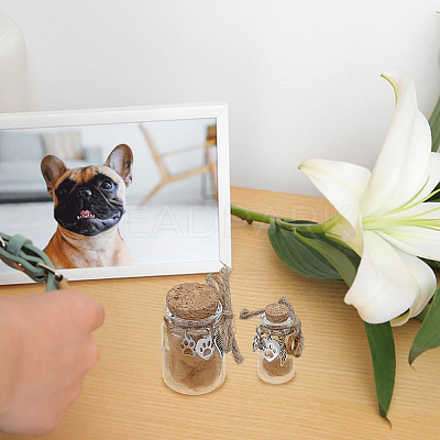4Pcs Transparent Glass Empty Bottles with Alloy Paw Print Heart Leather Charms AJEW-NB00014-1