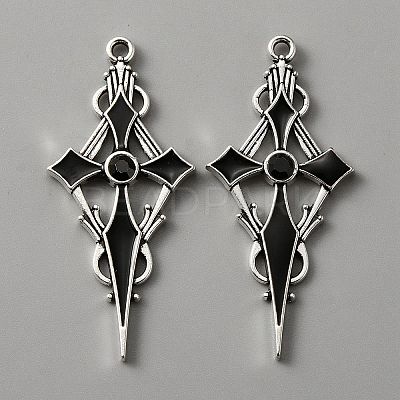Jet Rhinestone Cross Pendant with Black Enamel ENAM-WH0001-06AS-01-1