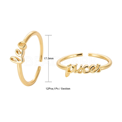 12Pcs 12 Style Brass Cuff Rings RJEW-LS0001-37G-1