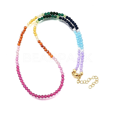 3MM Faceted Round Colorful Cubic Zirconia Beaded Necklaces for Women NJEW-A047-01G-1