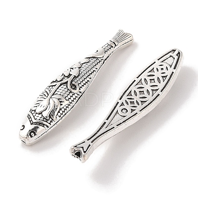Tibetan Style Zinc Alloy Lotus Flower Pattern Fish Beads PALLOY-P078-01-1