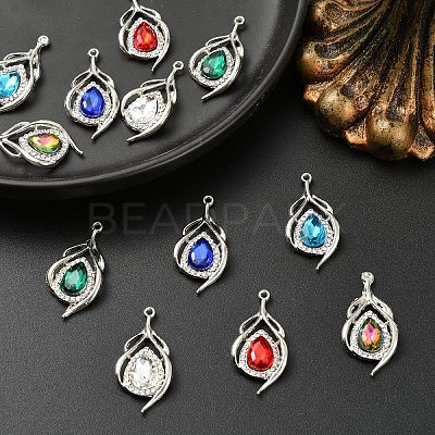 12Pcs 6 Colors Alloy Glass Pendants ALRI-YW0001-33-1